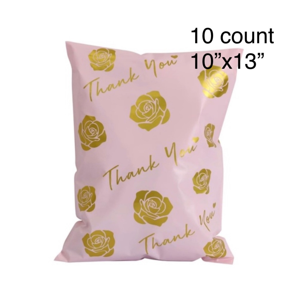 📦3/$20 - 10 pink/gold floral poly mailers 10x13” + Free stickers 🌟HP🌟